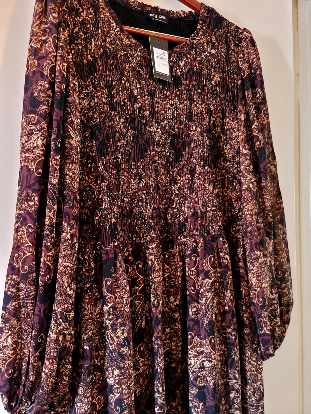 City Chic Women's Smocked Paisley Midi Skirt - Brown & Black